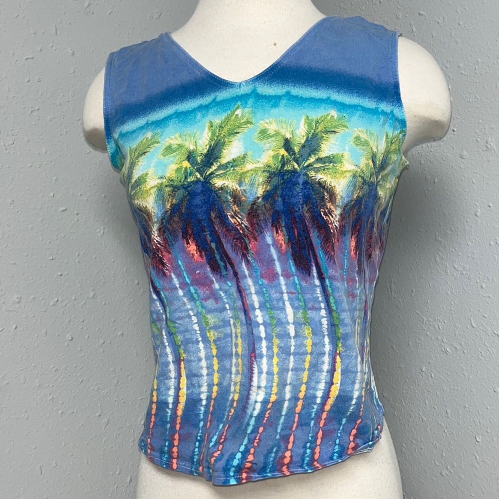 Colorful Vintage Trippy Palm Tree Crop Tank Top Catalina Size S/M